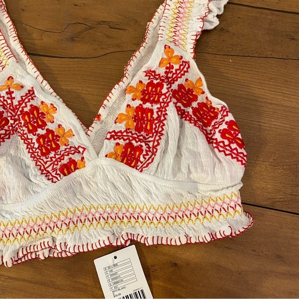 Urban Outfitters Cream Embroidered Crop Bralette with Red & Orange Accents - Picture 6 of 15